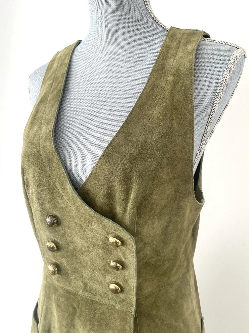 Free People Stevie Mini Dress Olive Green Suede Double-Breasted Sz 6 Military